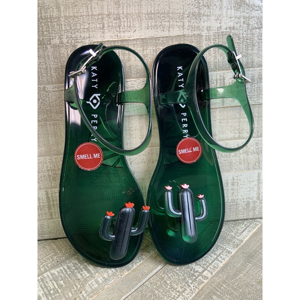 Katy Perry Cactus Buckle Ankle Strap Green Synthetic Flat Sandals Women's Size 7